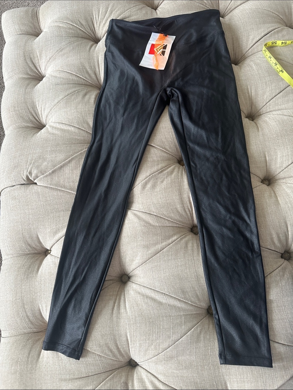Retro gong Black Faux-Leather Leggings